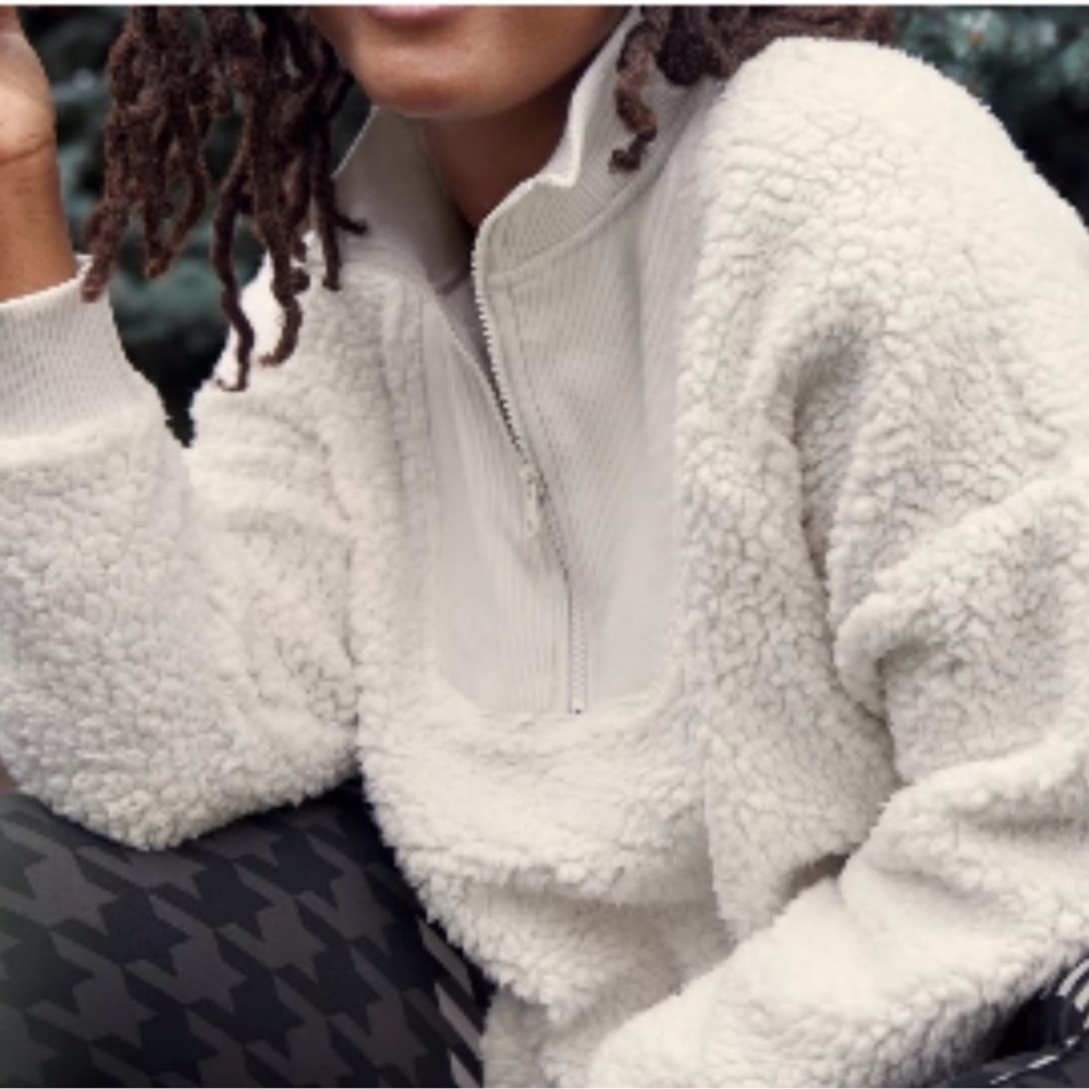 Aerie Womens Ivory Sherpa sweater sweatshirt white half zip pullover Large